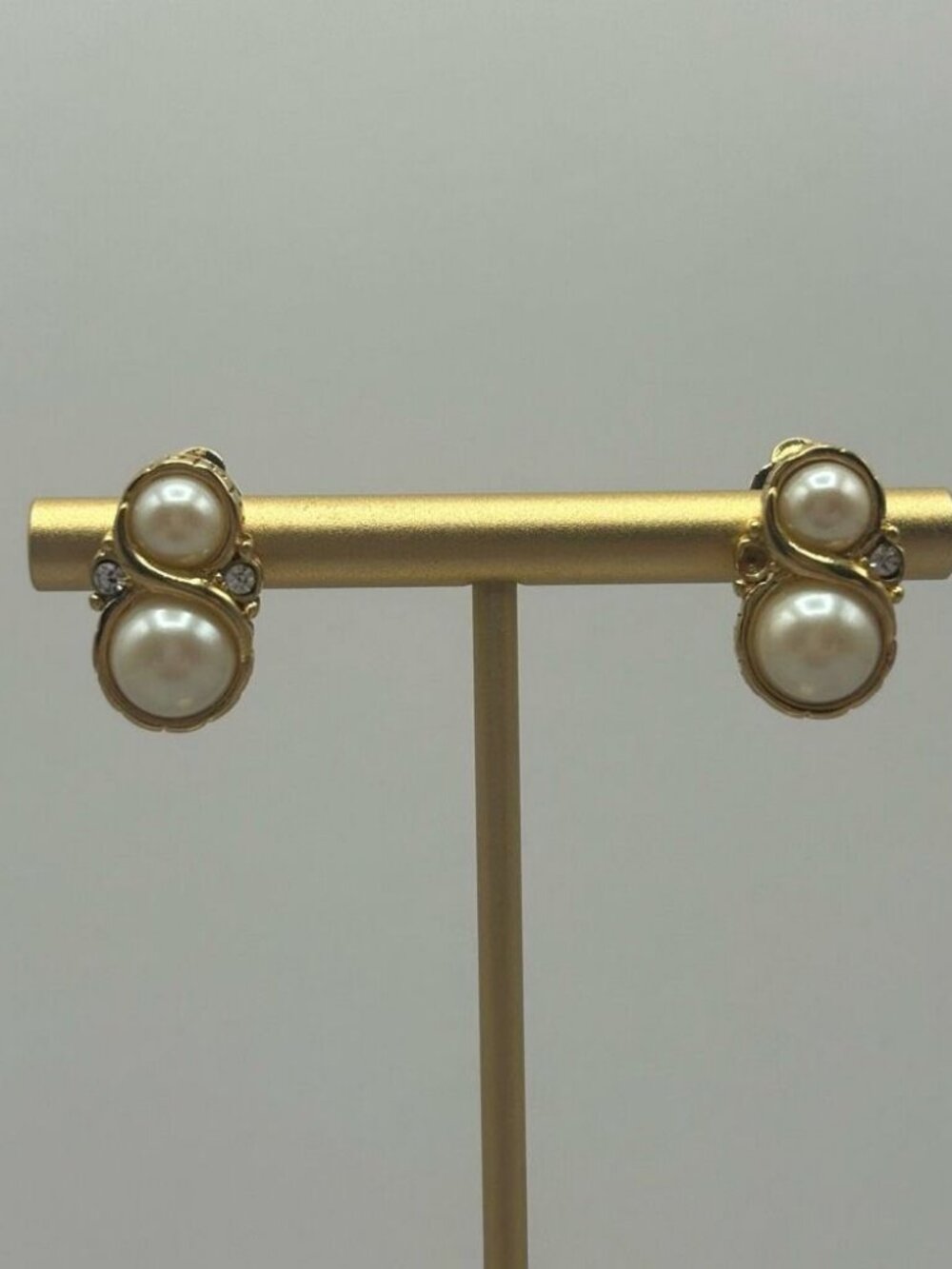 Givenchy Gold Plated Pearl Embellished Clip On Earrings With Rhinestones